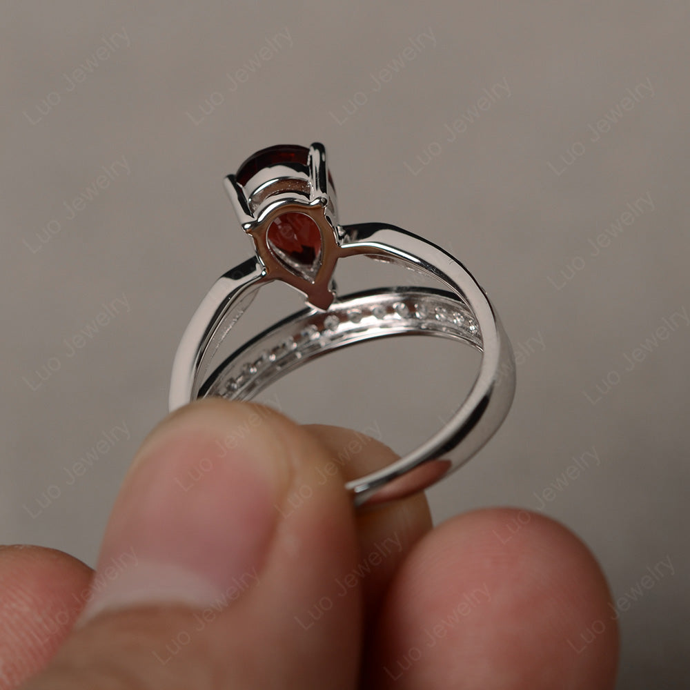 Pear Cut Garnet Engagement Ring For Women - LUO Jewelry