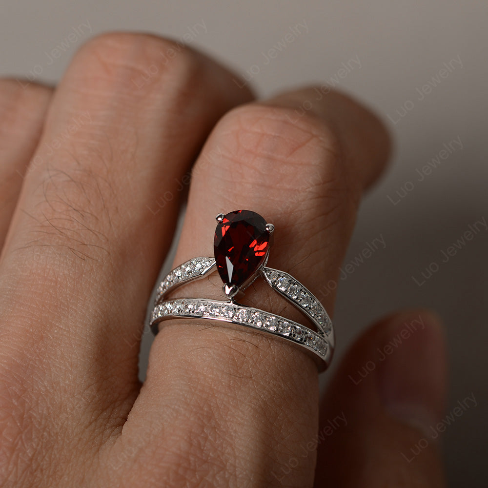 Pear Cut Garnet Engagement Ring For Women - LUO Jewelry