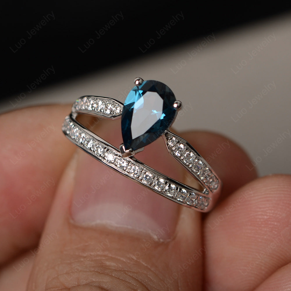 Pear Cut London Blue Topaz Engagement Ring For Women - LUO Jewelry