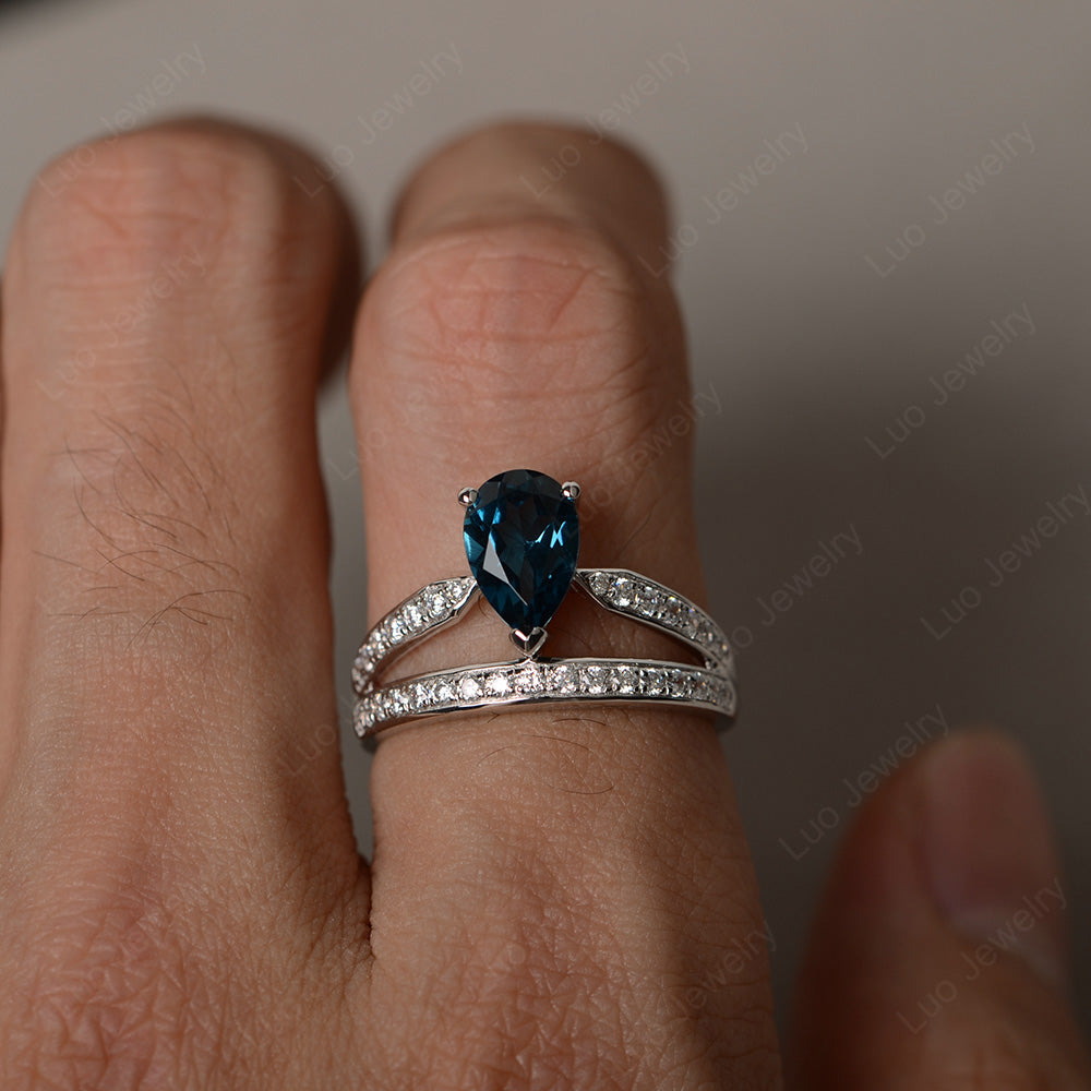 Pear Cut London Blue Topaz Engagement Ring For Women - LUO Jewelry