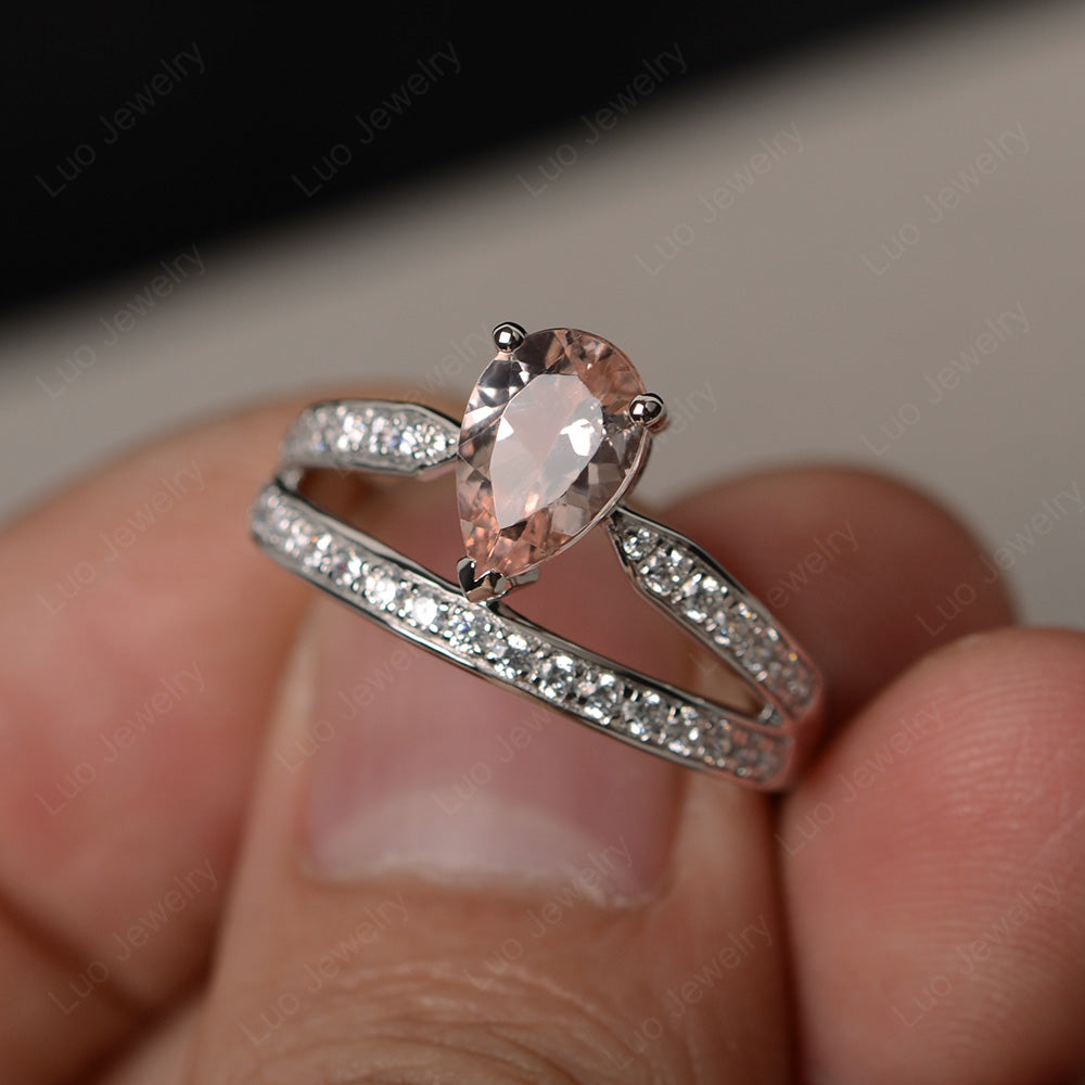 Pear Cut Morganite Engagement Ring For Women - LUO Jewelry