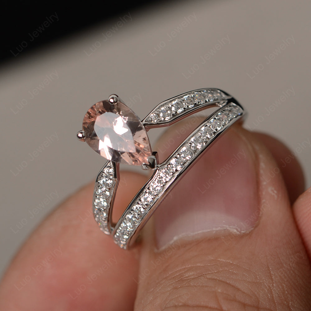 Pear Cut Morganite Engagement Ring For Women - LUO Jewelry