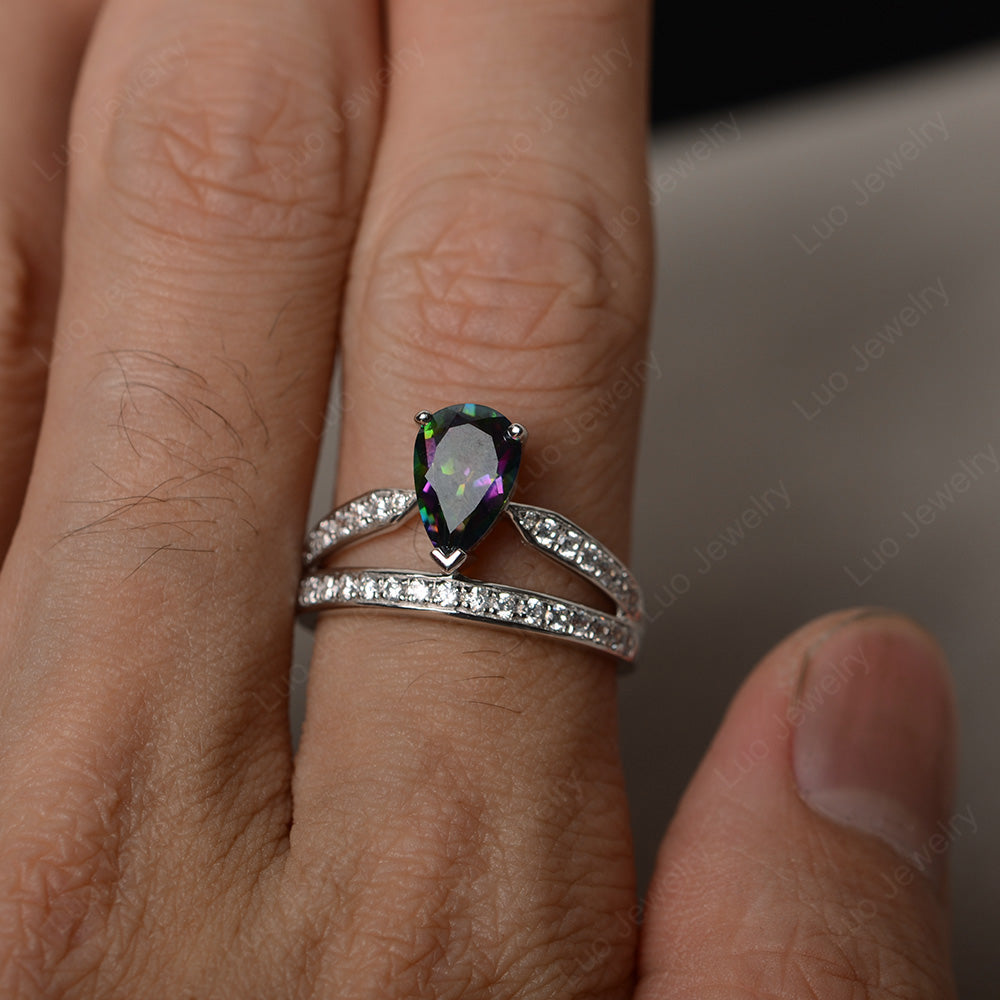 Pear Cut Mystic Topaz Engagement Ring For Women - LUO Jewelry