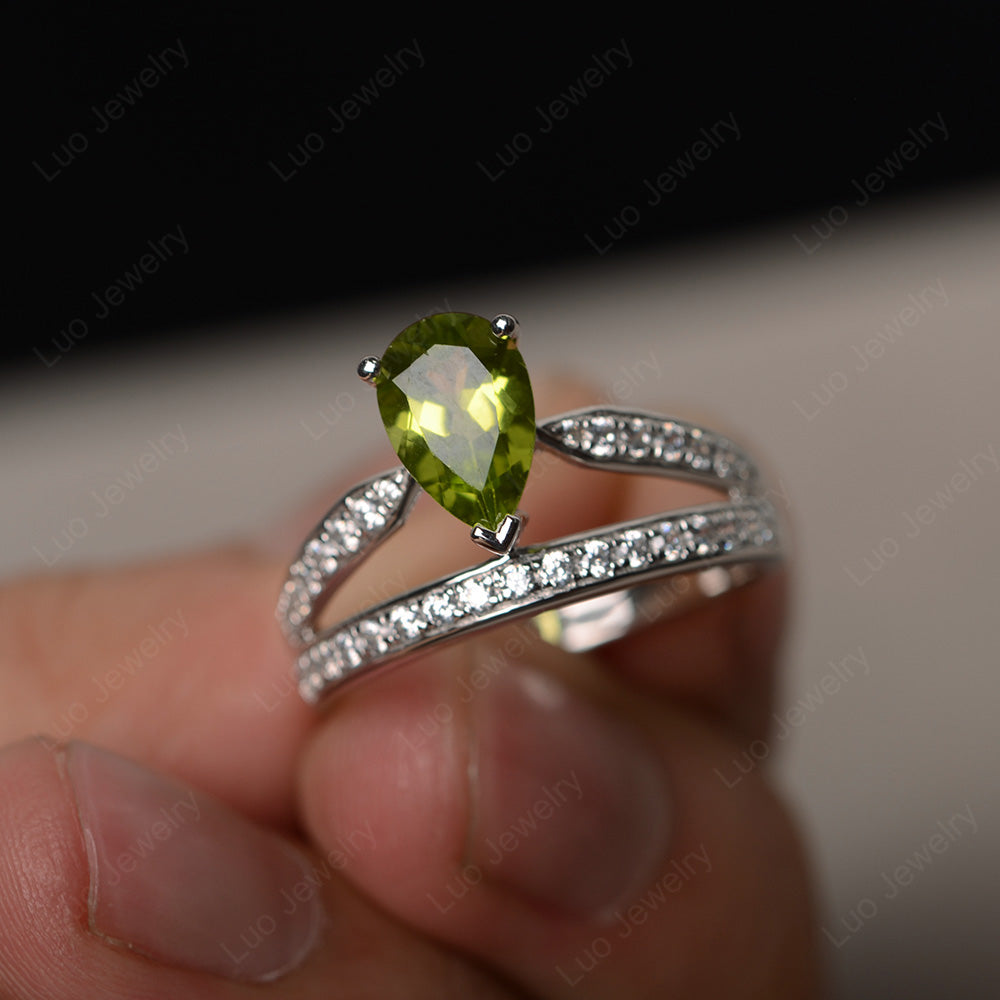 Pear Cut Peridot Engagement Ring For Women - LUO Jewelry