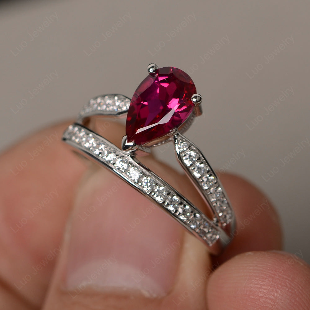 Pear Cut Ruby Engagement Ring For Women - LUO Jewelry