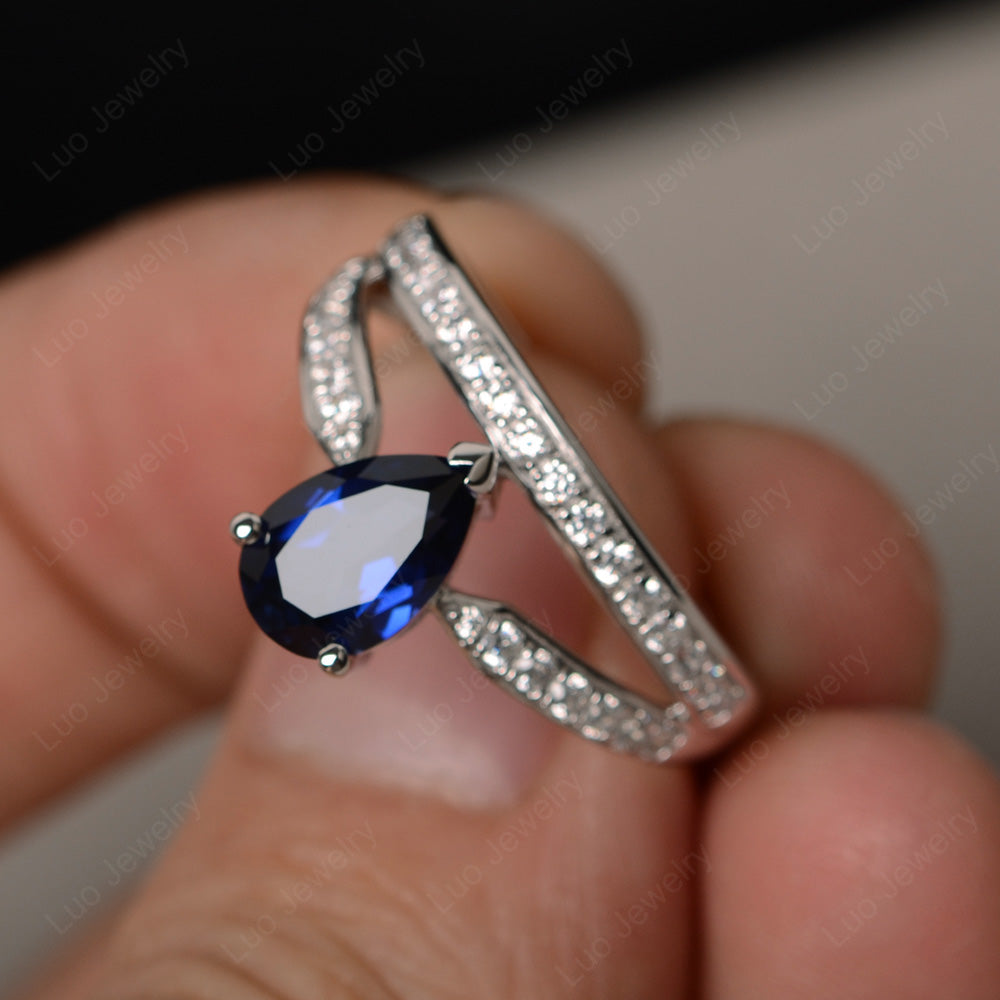 Pear Cut Lab Sapphire Engagement Ring For Women - LUO Jewelry