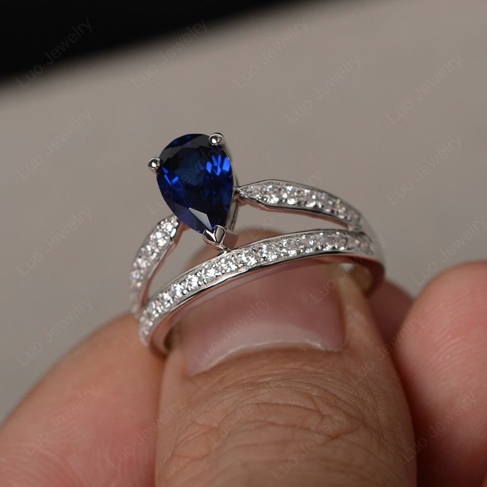 Pear Cut Lab Sapphire Engagement Ring For Women - LUO Jewelry