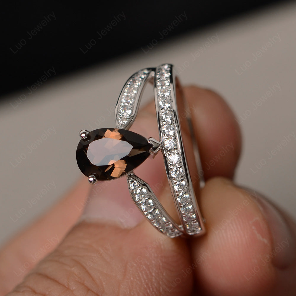 Pear Cut Smoky Quartz  Engagement Ring For Women - LUO Jewelry