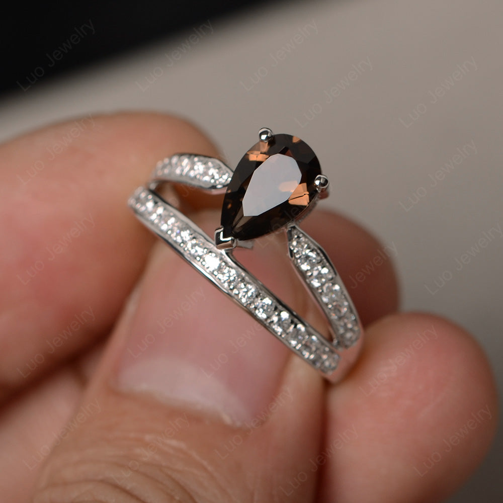 Pear Cut Smoky Quartz  Engagement Ring For Women - LUO Jewelry