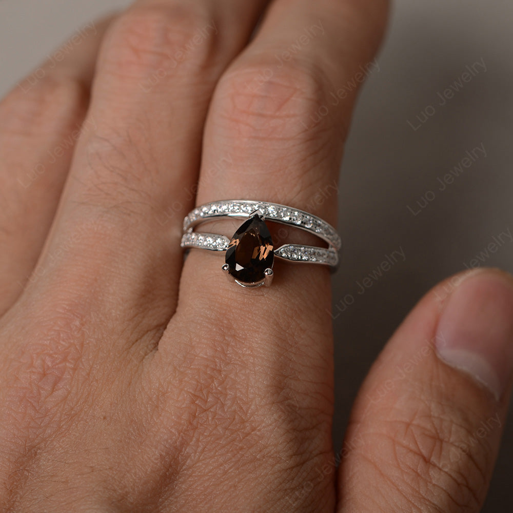 Pear Cut Smoky Quartz  Engagement Ring For Women - LUO Jewelry