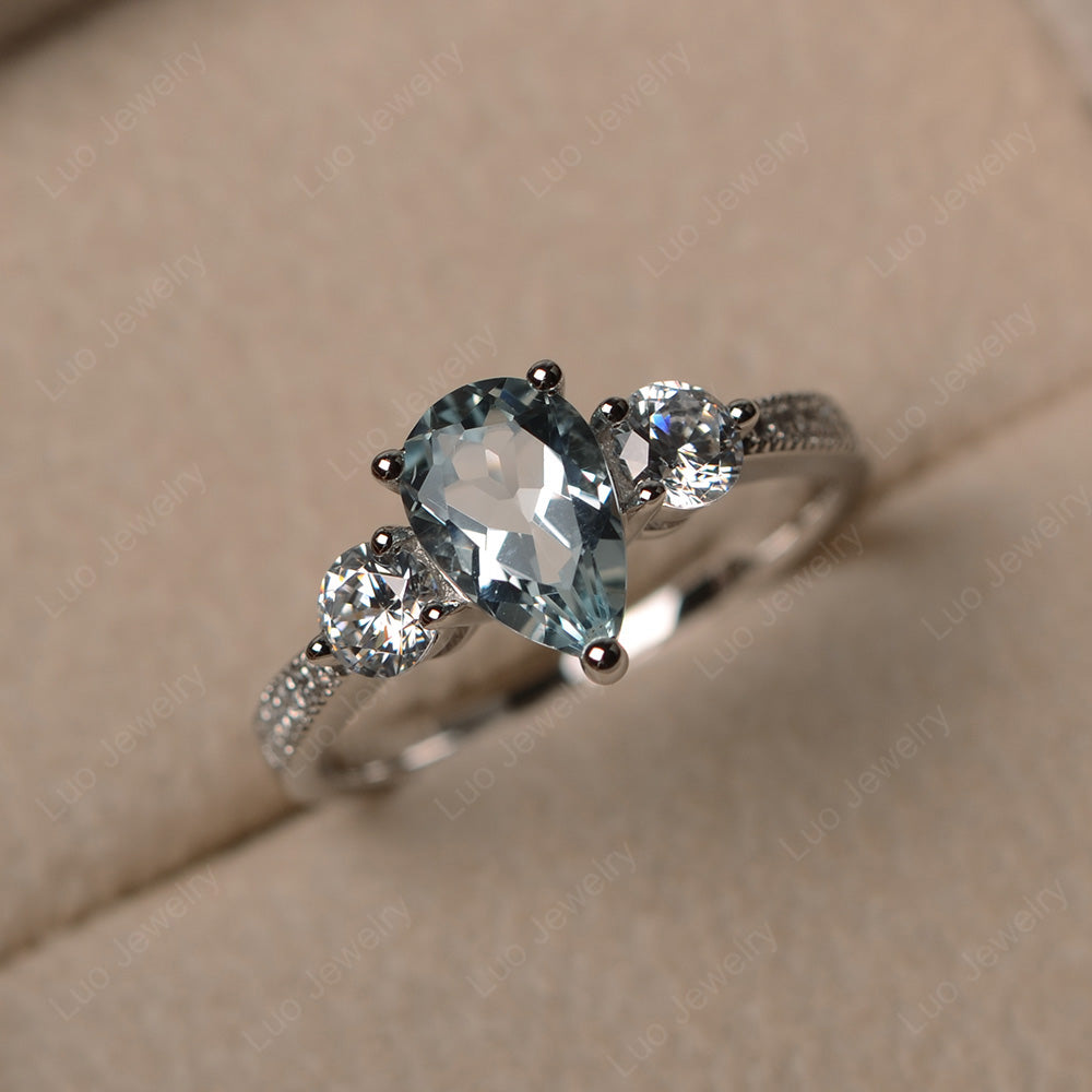Pear Shaped Aquamarine Engagement Rings - LUO Jewelry