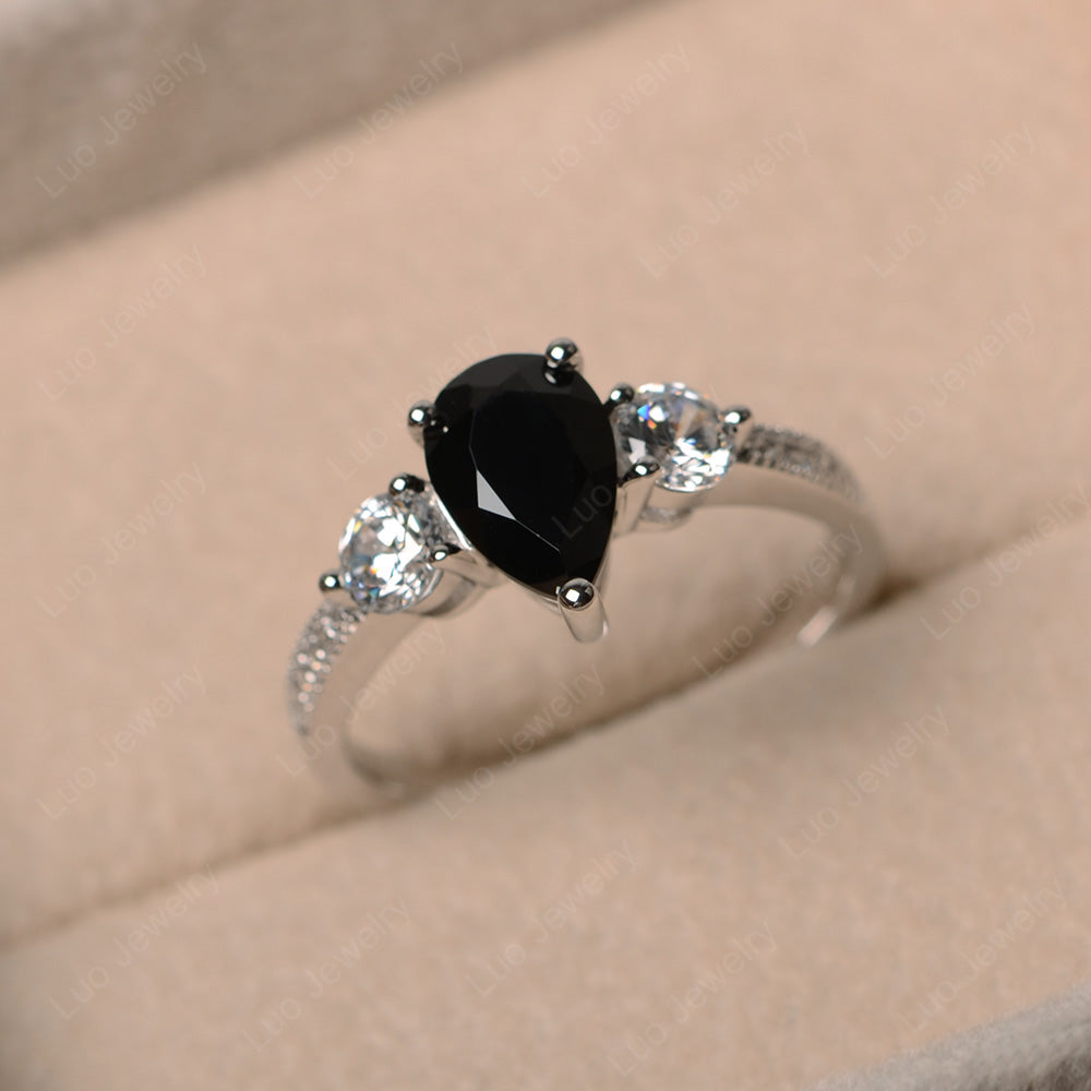 Pear Shaped Black Spinel Engagement Rings - LUO Jewelry