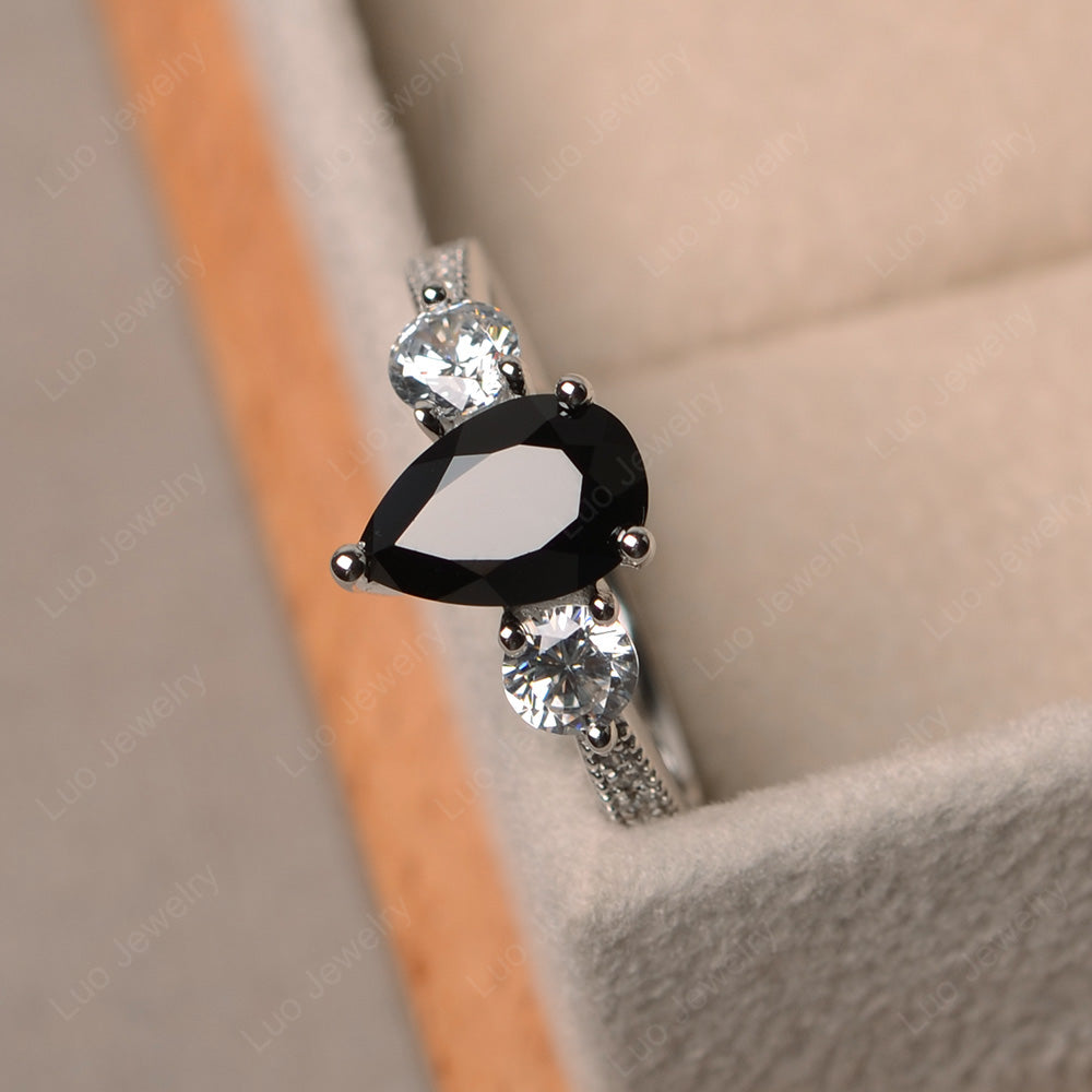 Pear Shaped Black Spinel Engagement Rings - LUO Jewelry