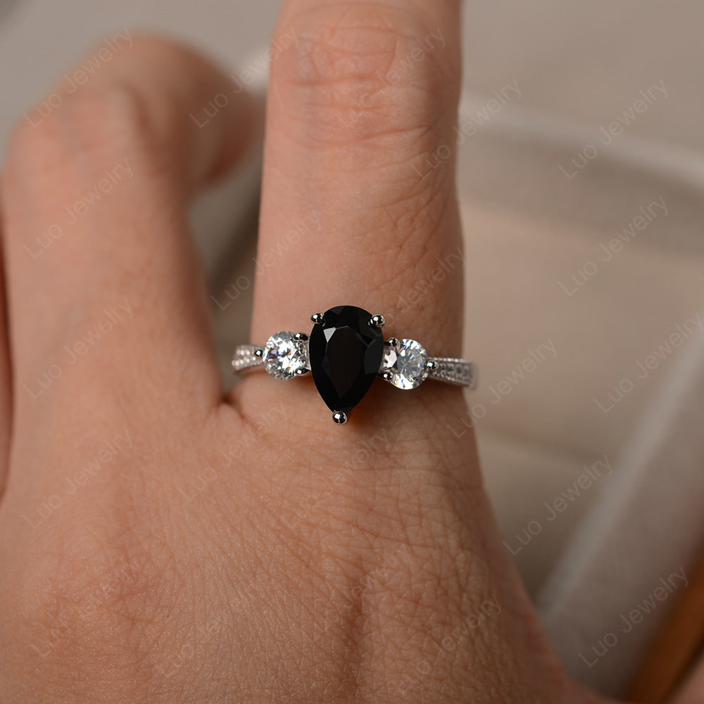 Pear Shaped Black Spinel Engagement Rings - LUO Jewelry