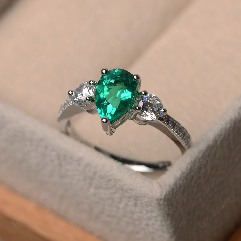 Pear Shaped Lab Emerald Engagement Rings - LUO Jewelry