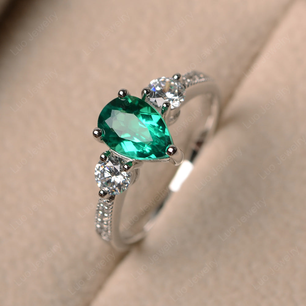 Pear Shaped Lab Emerald Engagement Rings - LUO Jewelry
