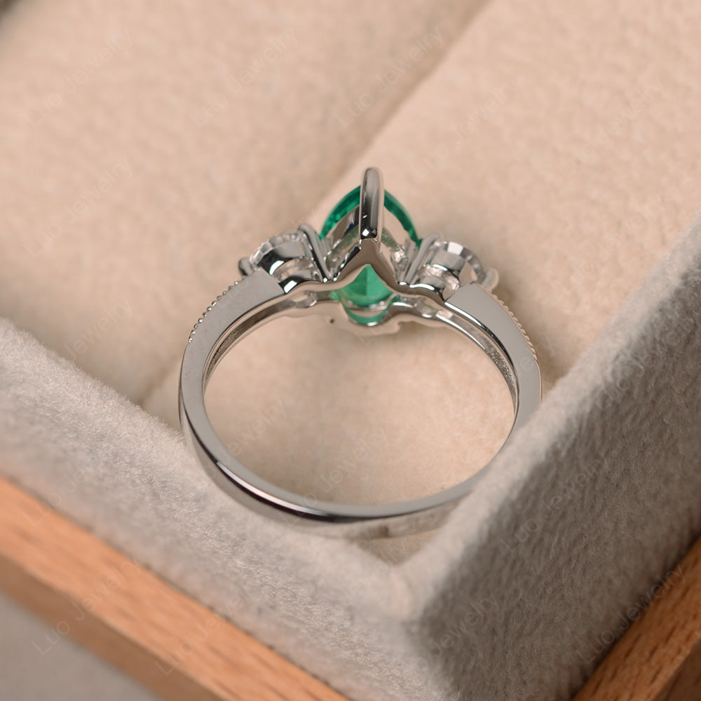 Pear Shaped Lab Emerald Engagement Rings - LUO Jewelry