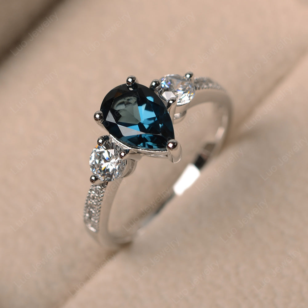 Pear Shaped London Blue Topaz Engagement Rings - LUO Jewelry