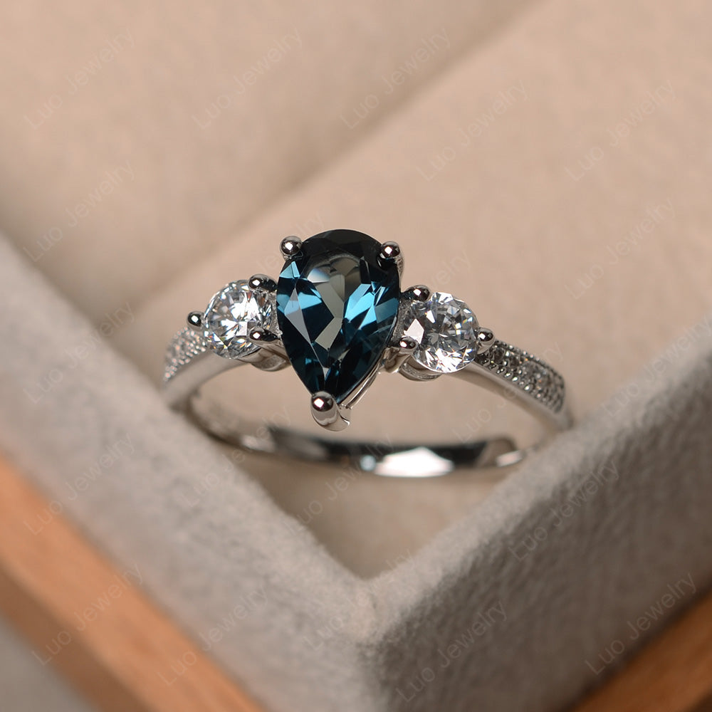 Pear Shaped London Blue Topaz Engagement Rings - LUO Jewelry