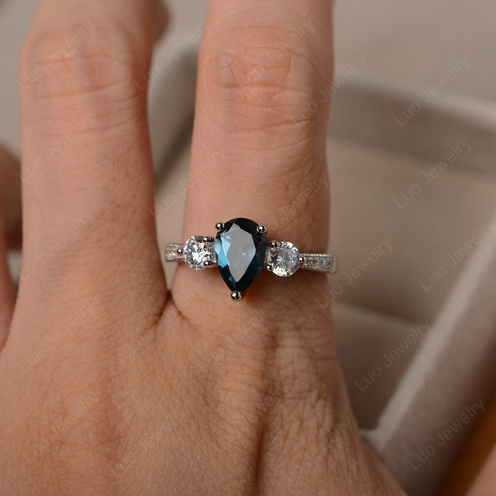 Pear Shaped London Blue Topaz Engagement Rings - LUO Jewelry