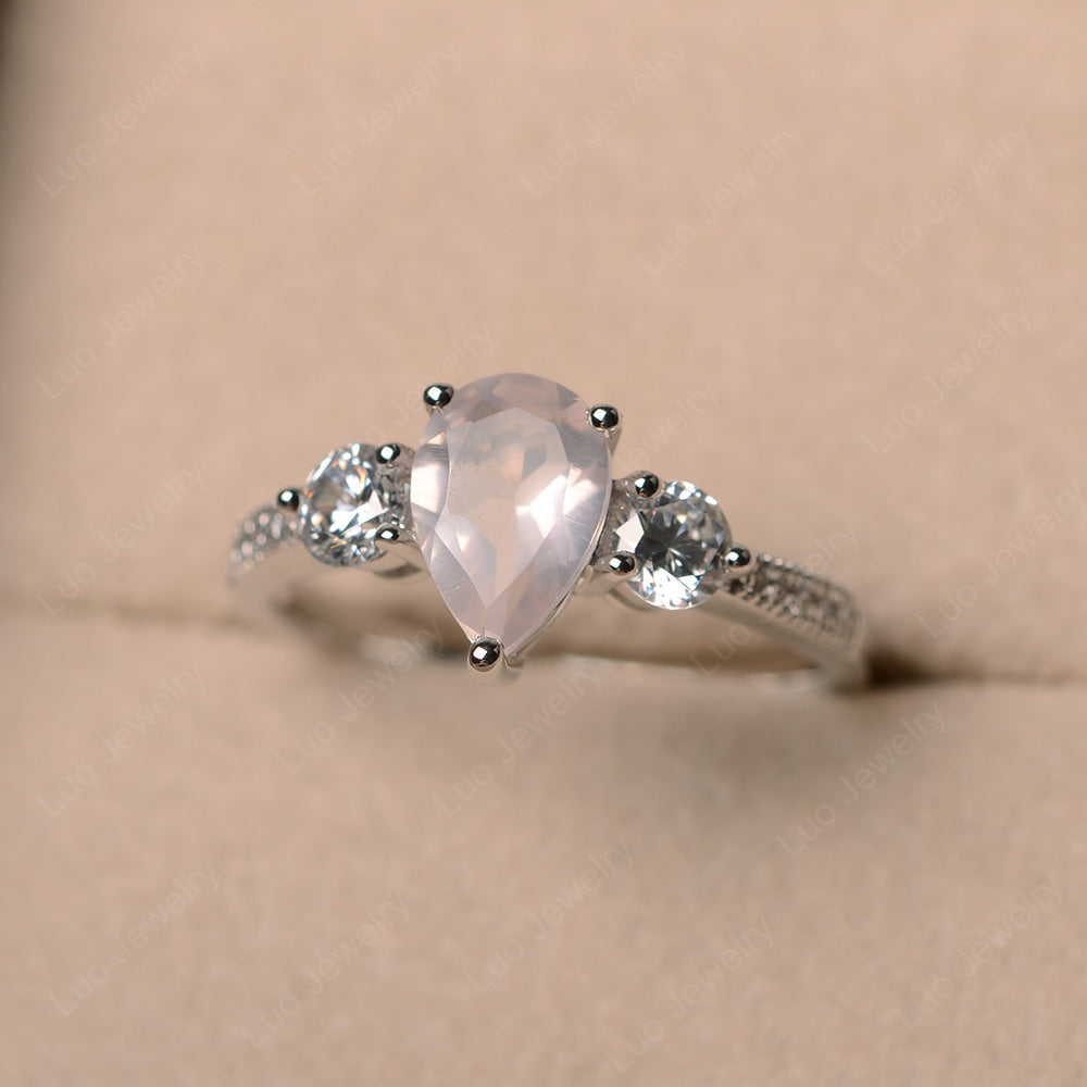 Pear Shaped Rose Quartz Engagement Rings - LUO Jewelry