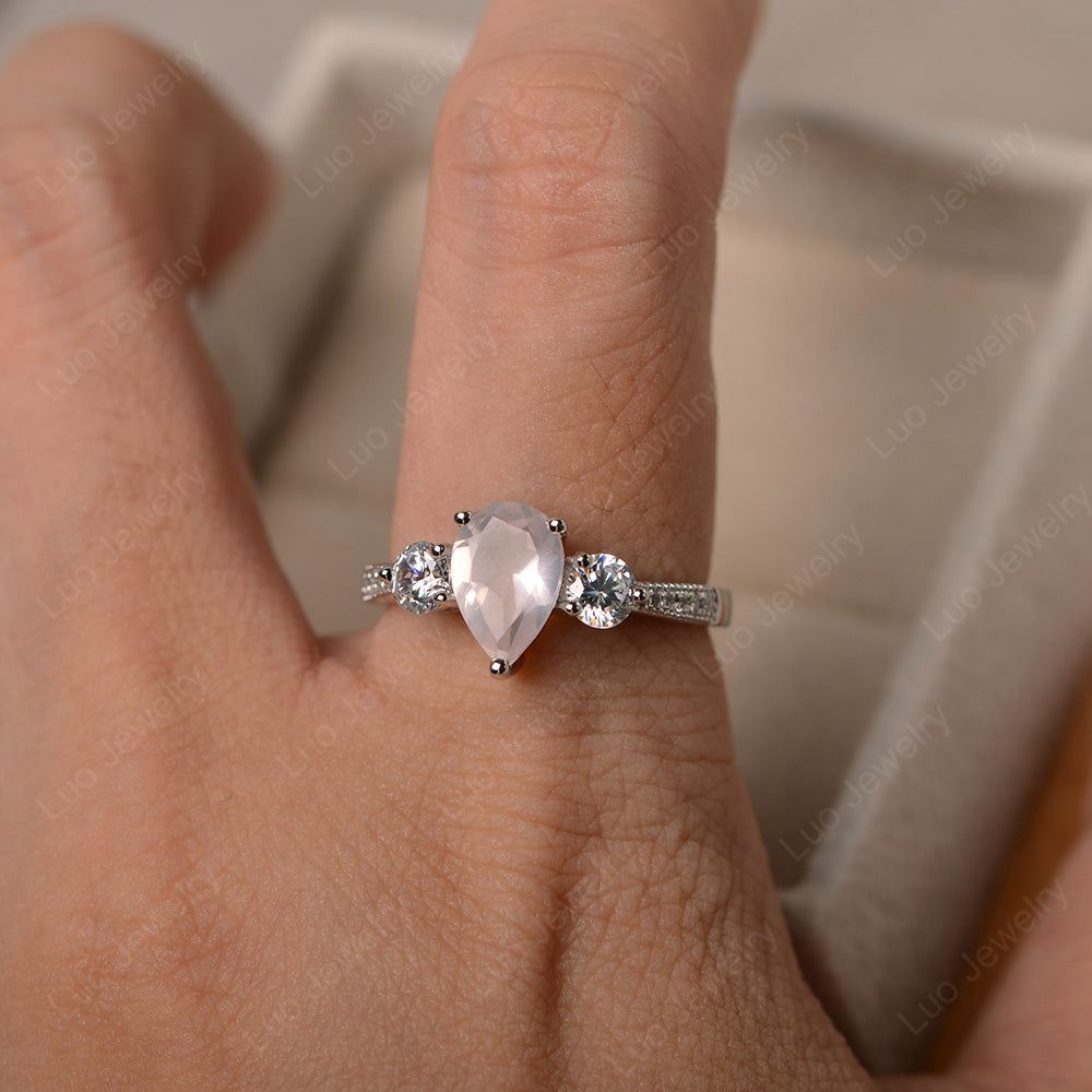 Pear Shaped Rose Quartz Engagement Rings - LUO Jewelry