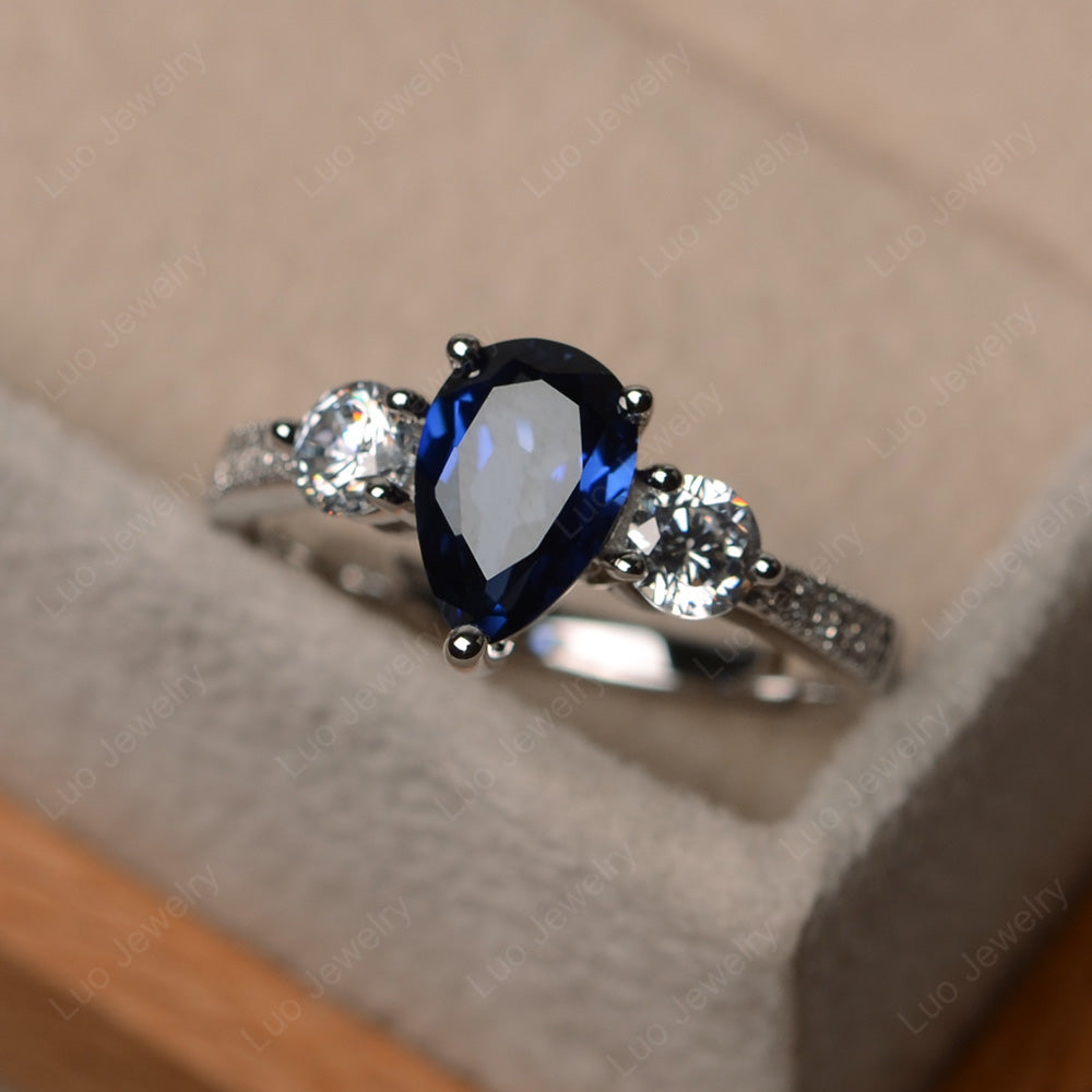 Pear Shaped Lab Sapphire Engagement Rings - LUO Jewelry