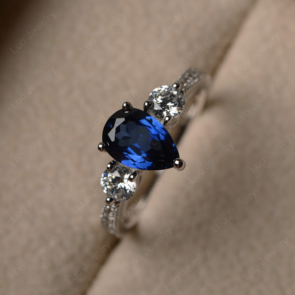 Pear Shaped Lab Sapphire Engagement Rings - LUO Jewelry