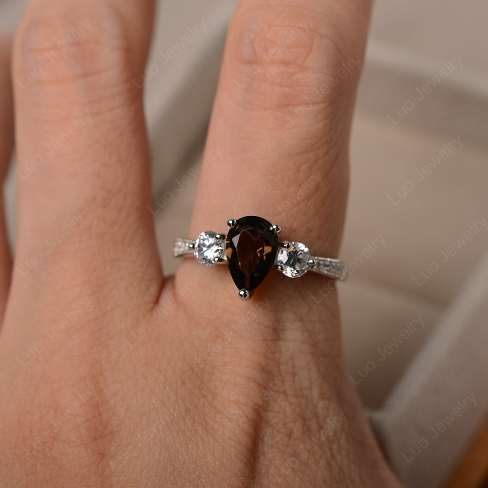 Pear Shaped Smoky Quartz  Engagement Rings - LUO Jewelry