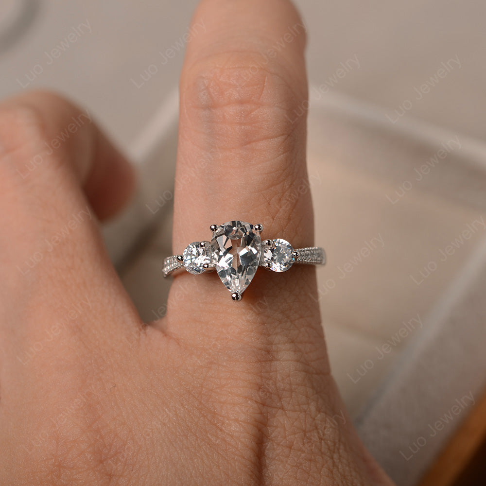 Pear Shaped White Topaz Engagement Rings - LUO Jewelry