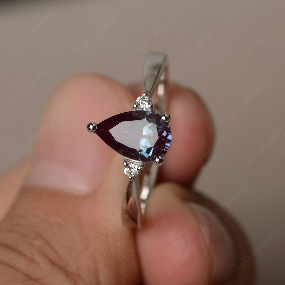 Simple Pear Shaped Alexandrite Wedding Ring - LUO Jewelry