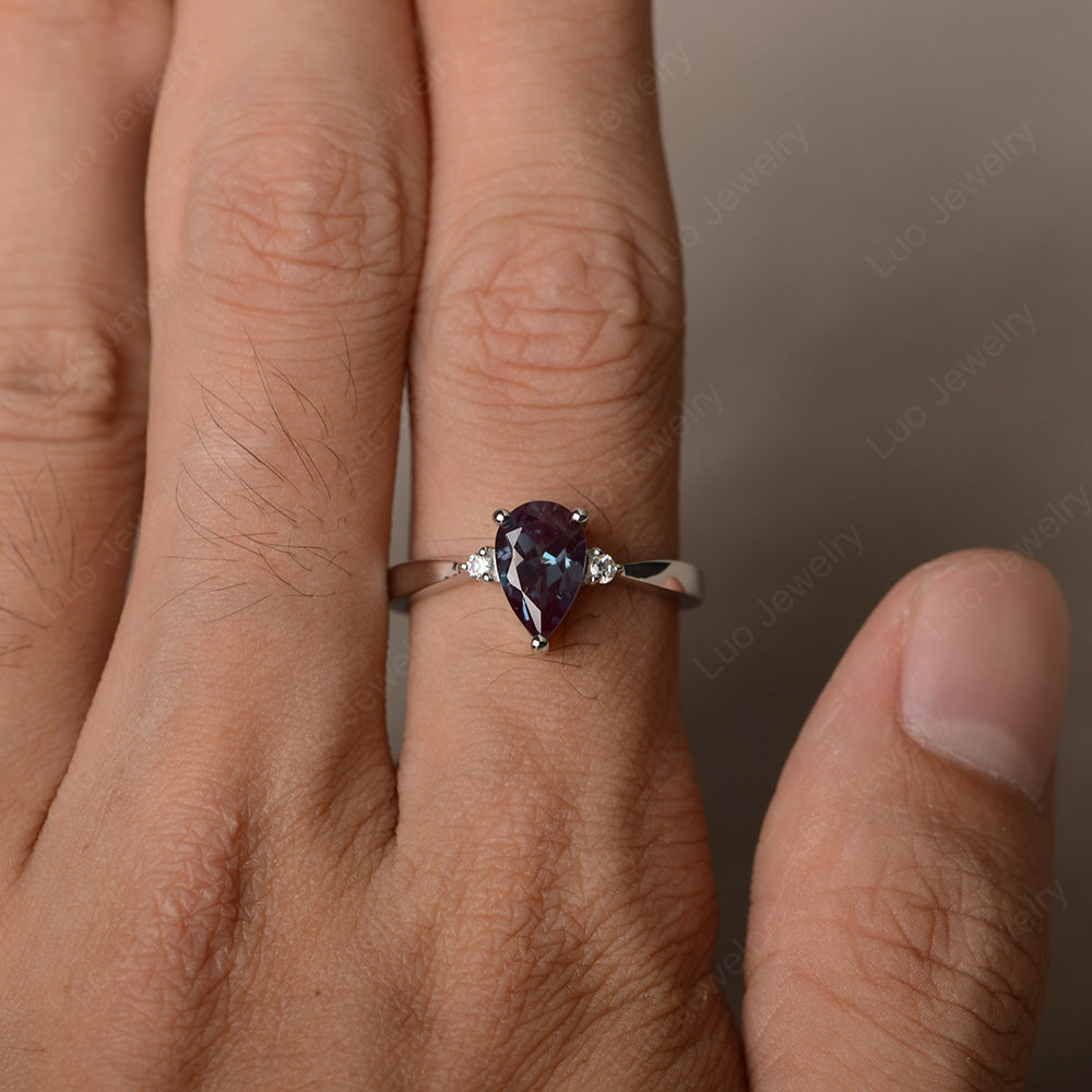 Simple Pear Shaped Alexandrite Wedding Ring - LUO Jewelry