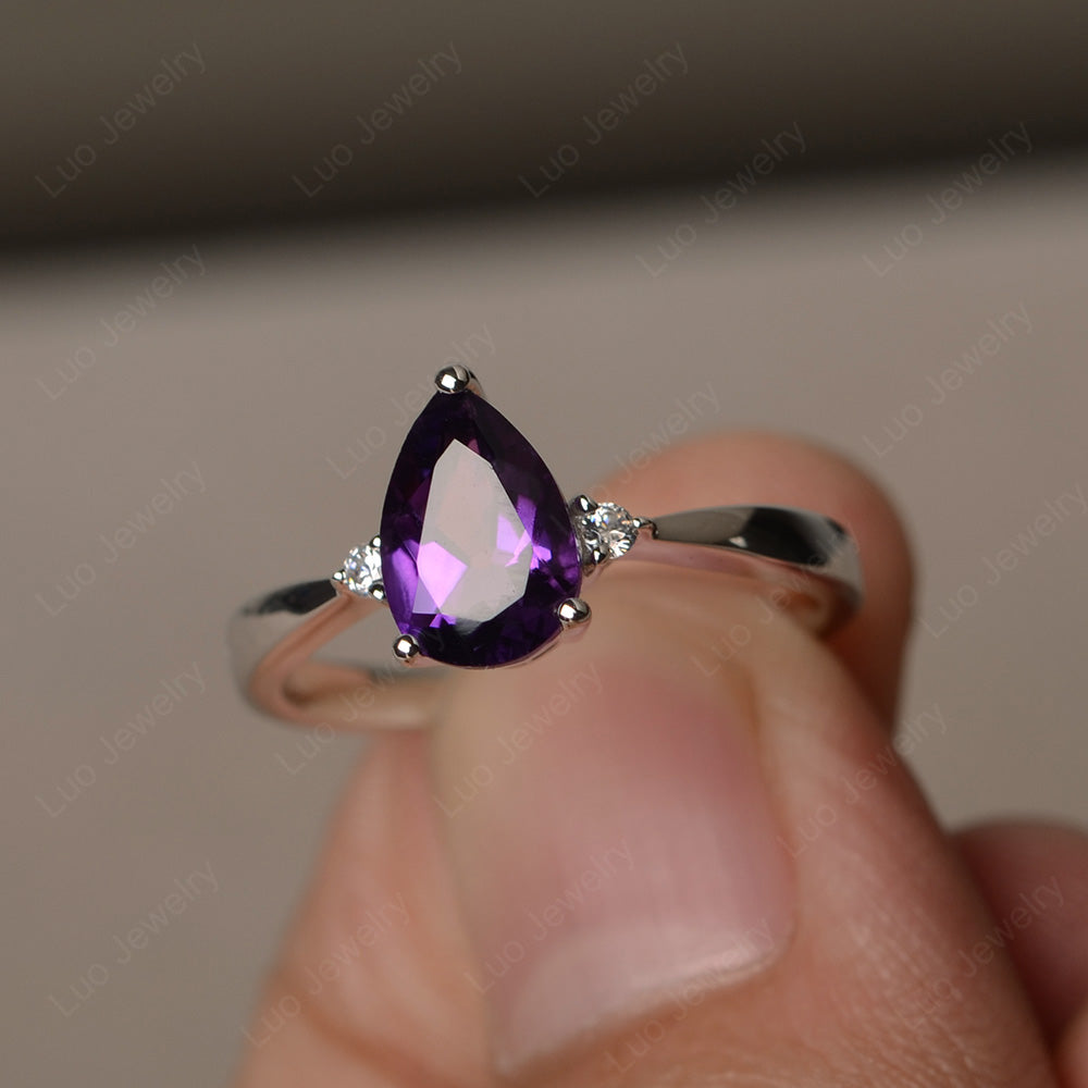 Simple Pear Shaped Amethyst Wedding Ring - LUO Jewelry