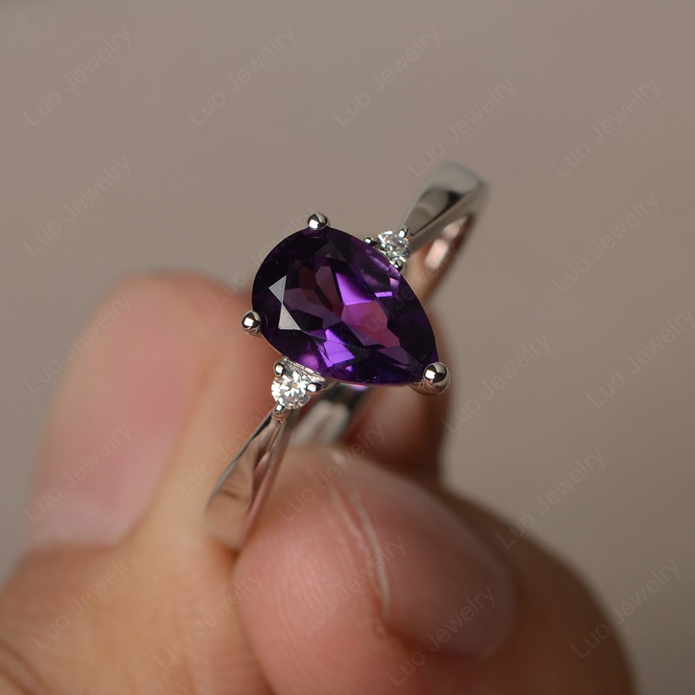 Simple Pear Shaped Amethyst Wedding Ring - LUO Jewelry