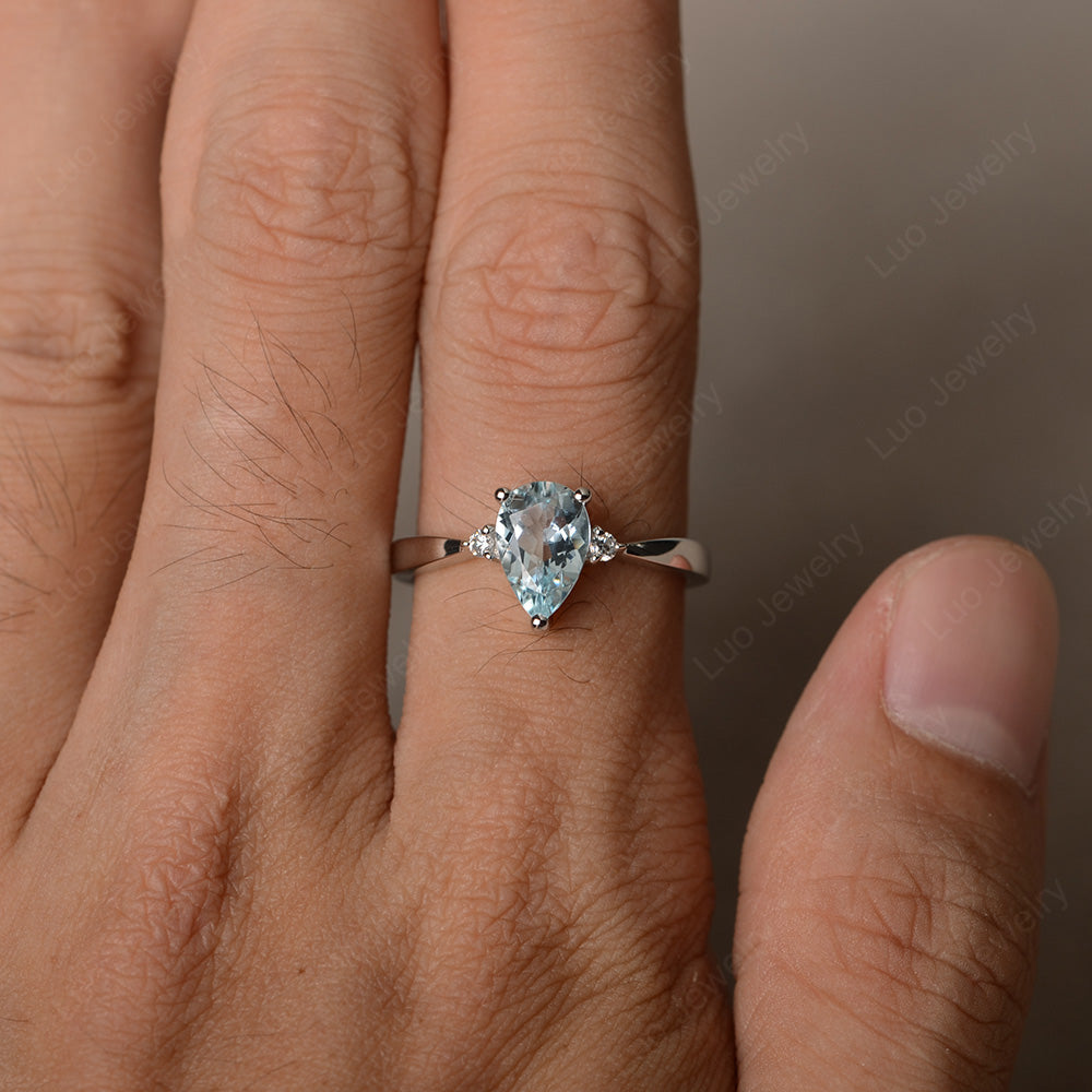 Simple Pear Shaped Aquamarine Wedding Ring - LUO Jewelry