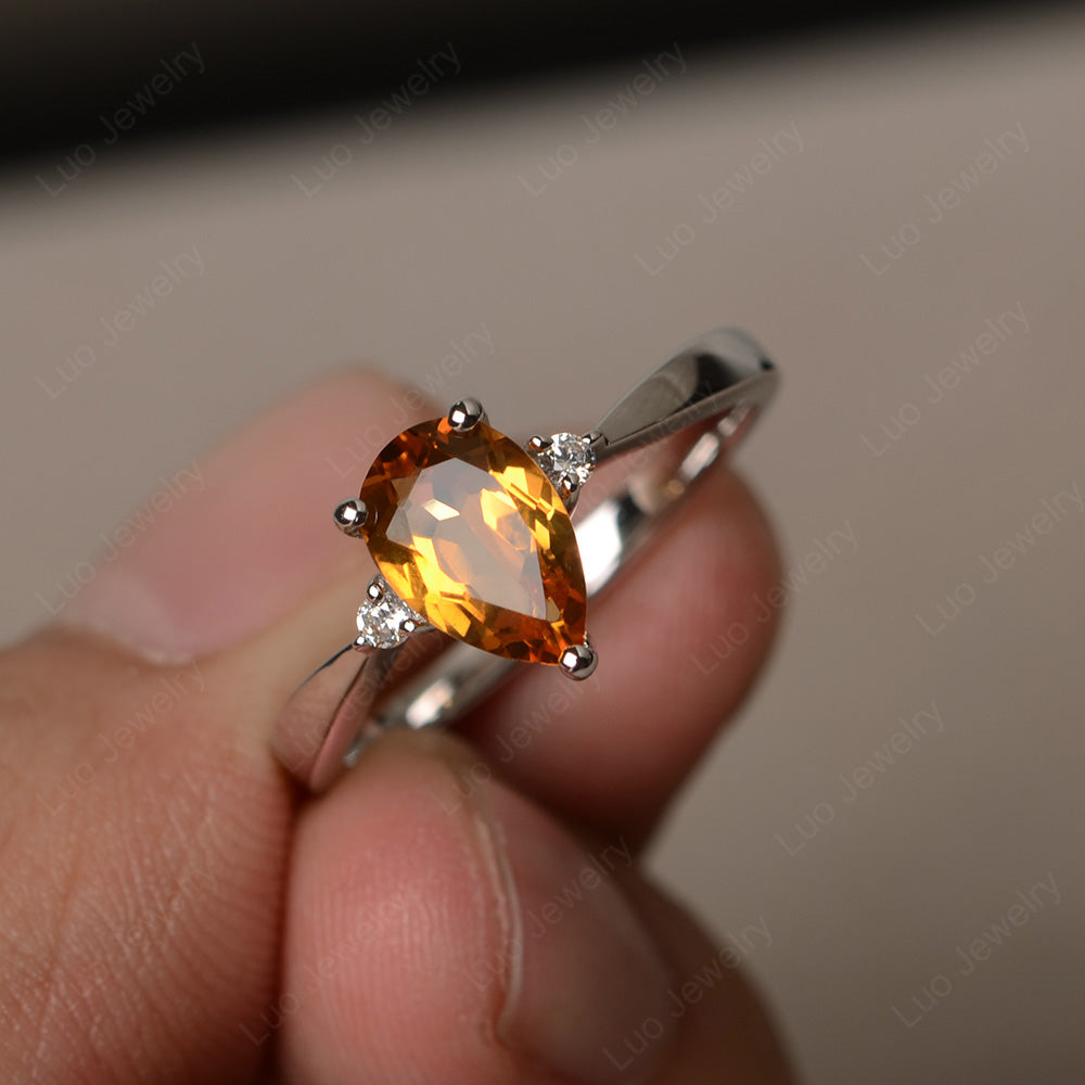 Simple Pear Shaped Citrine Wedding Ring - LUO Jewelry