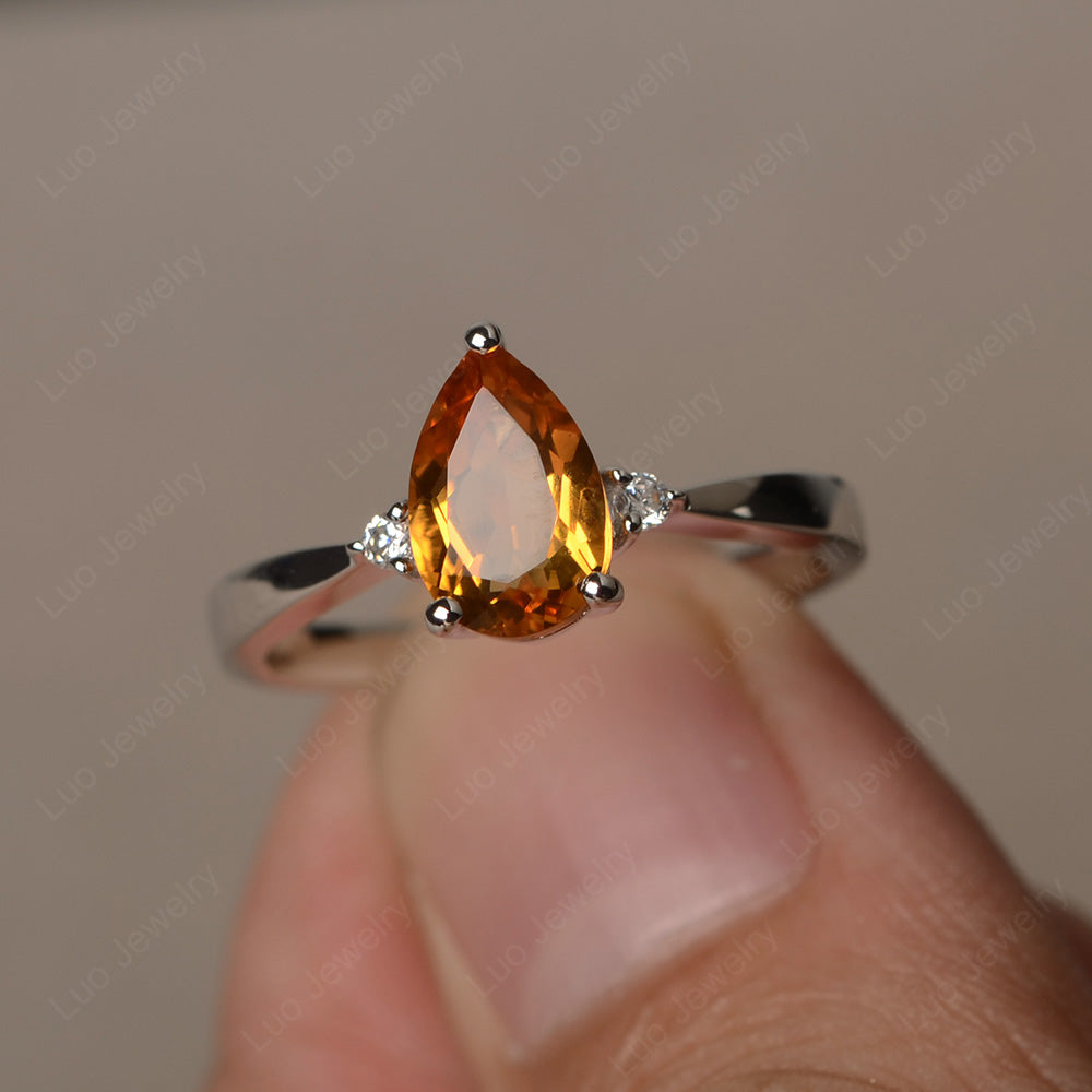 Simple Pear Shaped Citrine Wedding Ring - LUO Jewelry