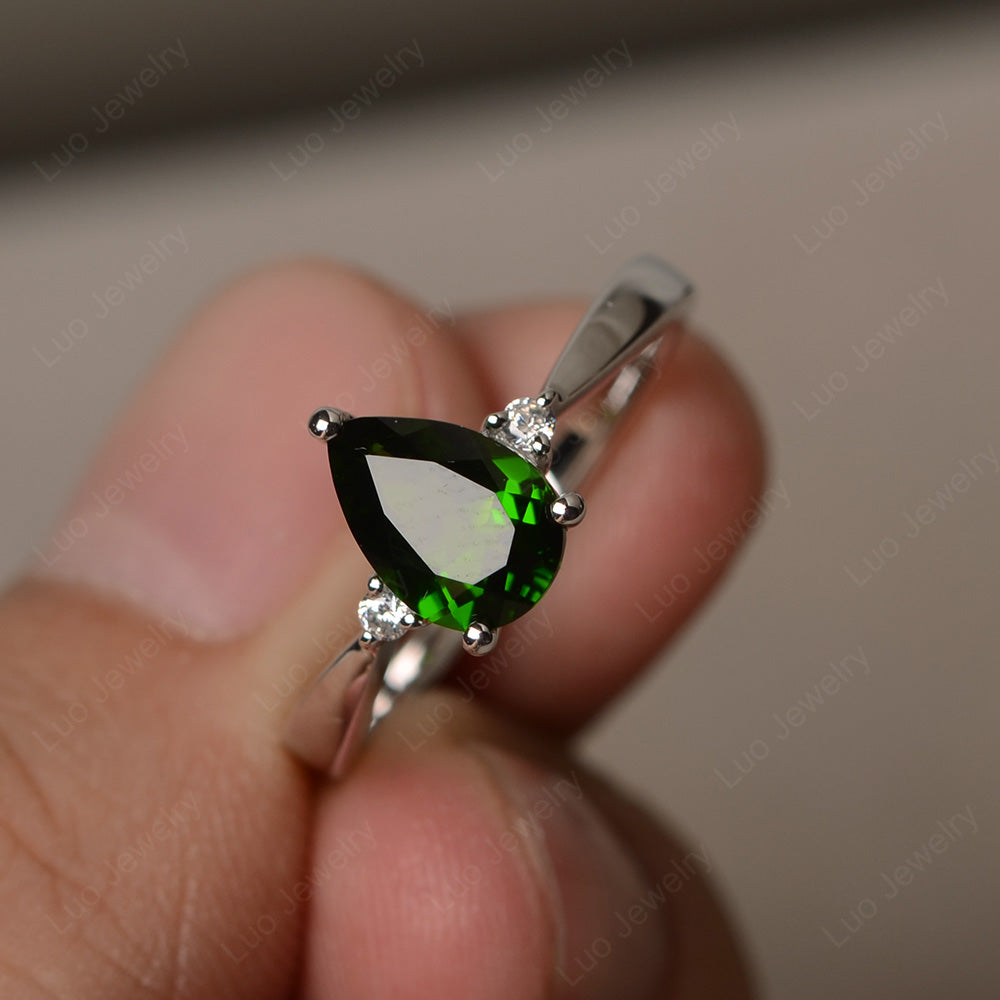 Simple Pear Shaped Diopside Wedding Ring - LUO Jewelry