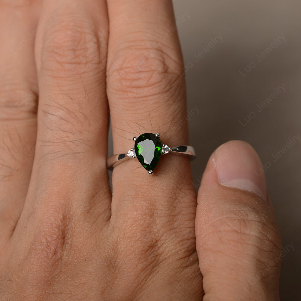 Simple Pear Shaped Diopside Wedding Ring - LUO Jewelry