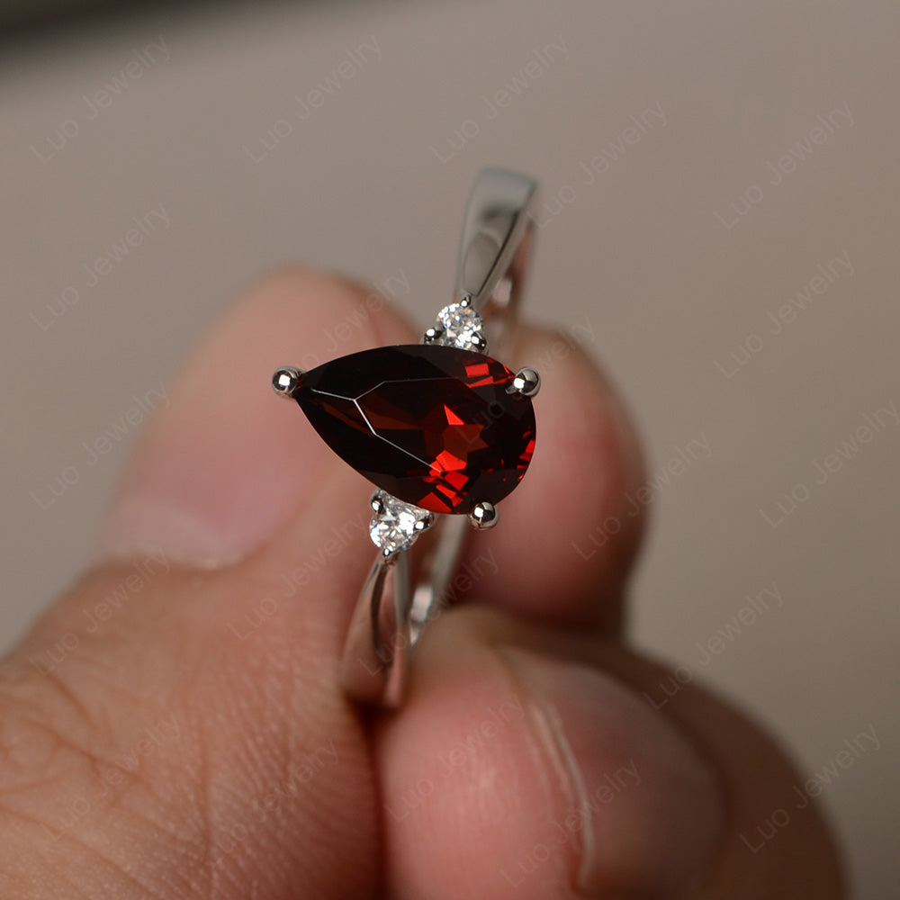 Simple Pear Shaped Garnet Wedding Ring - LUO Jewelry