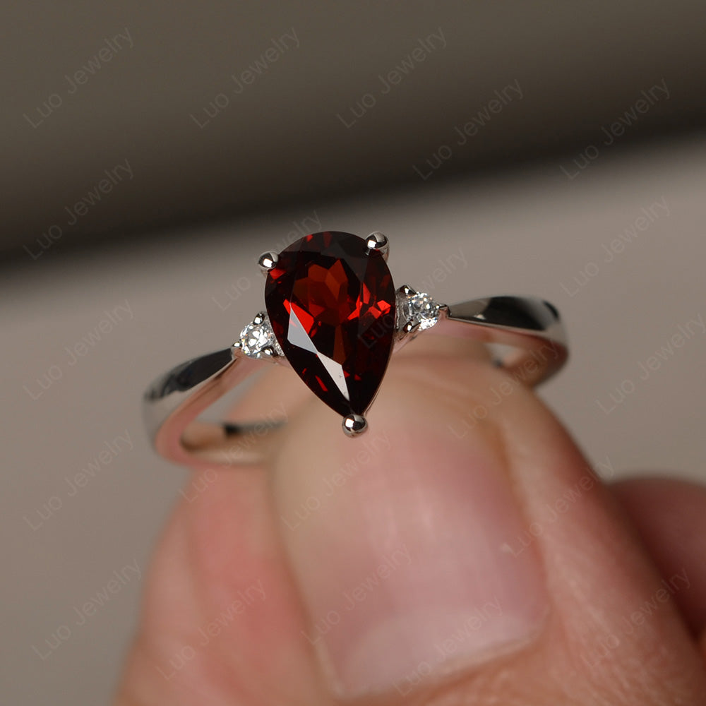 Simple Pear Shaped Garnet Wedding Ring - LUO Jewelry