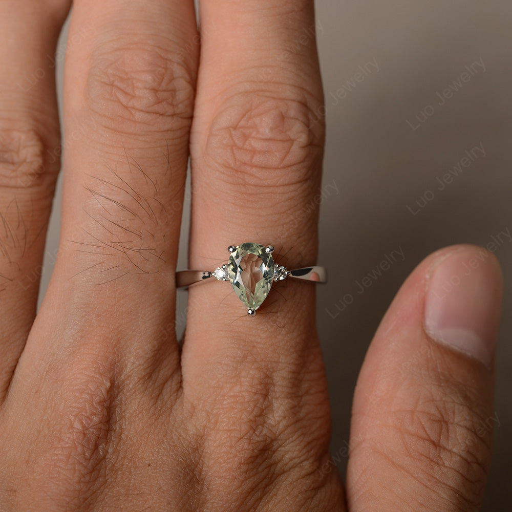 Simple Pear Shaped Green Amethyst Wedding Ring - LUO Jewelry