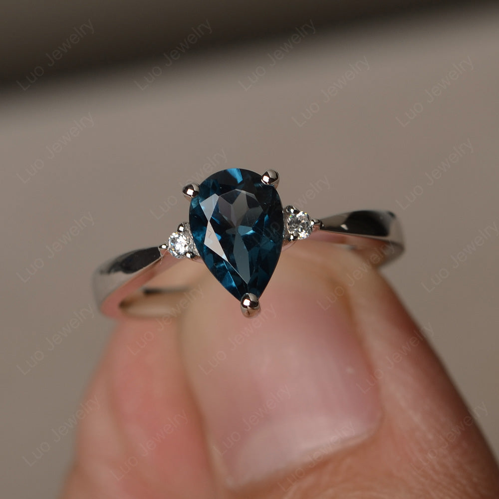 Simple Pear Shaped London Blue Topaz Wedding Ring - LUO Jewelry
