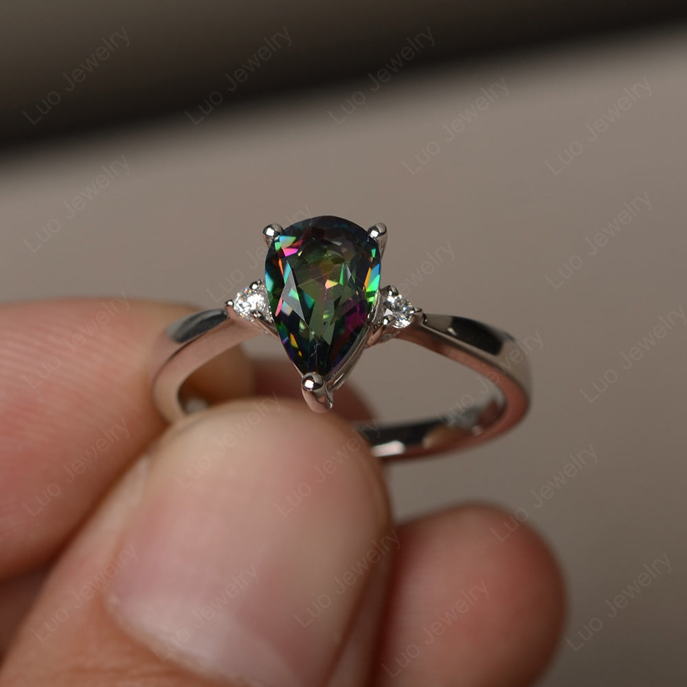 Simple Pear Shaped Mystic Topaz Wedding Ring - LUO Jewelry