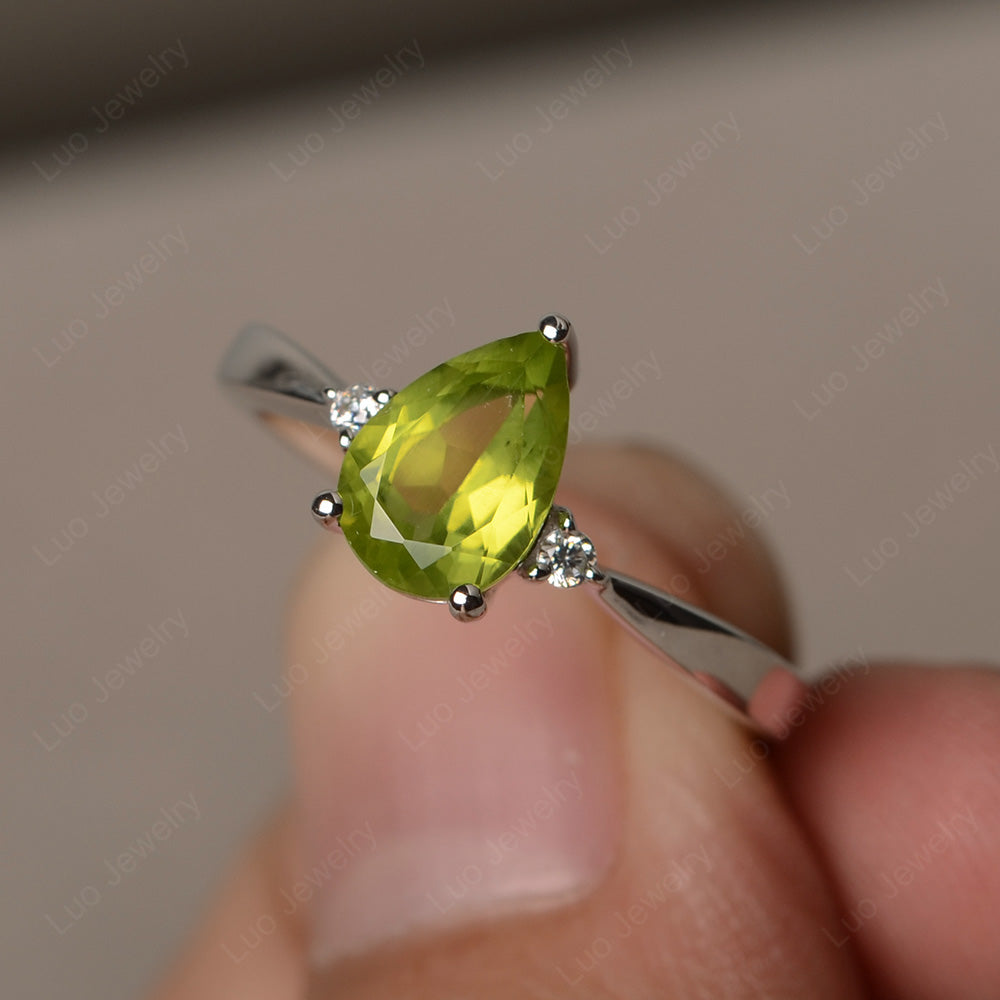 Simple Pear Shaped Peridot Wedding Ring - LUO Jewelry