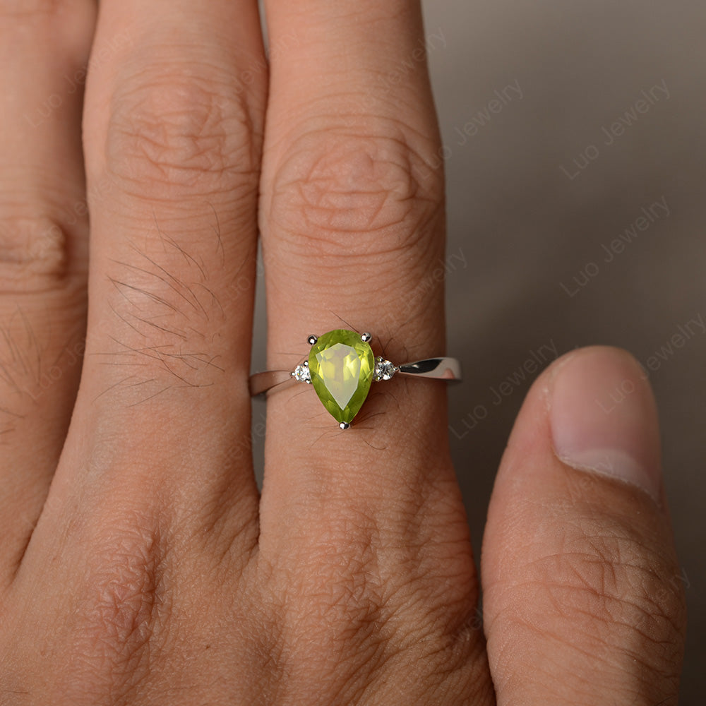 Simple Pear Shaped Peridot Wedding Ring - LUO Jewelry