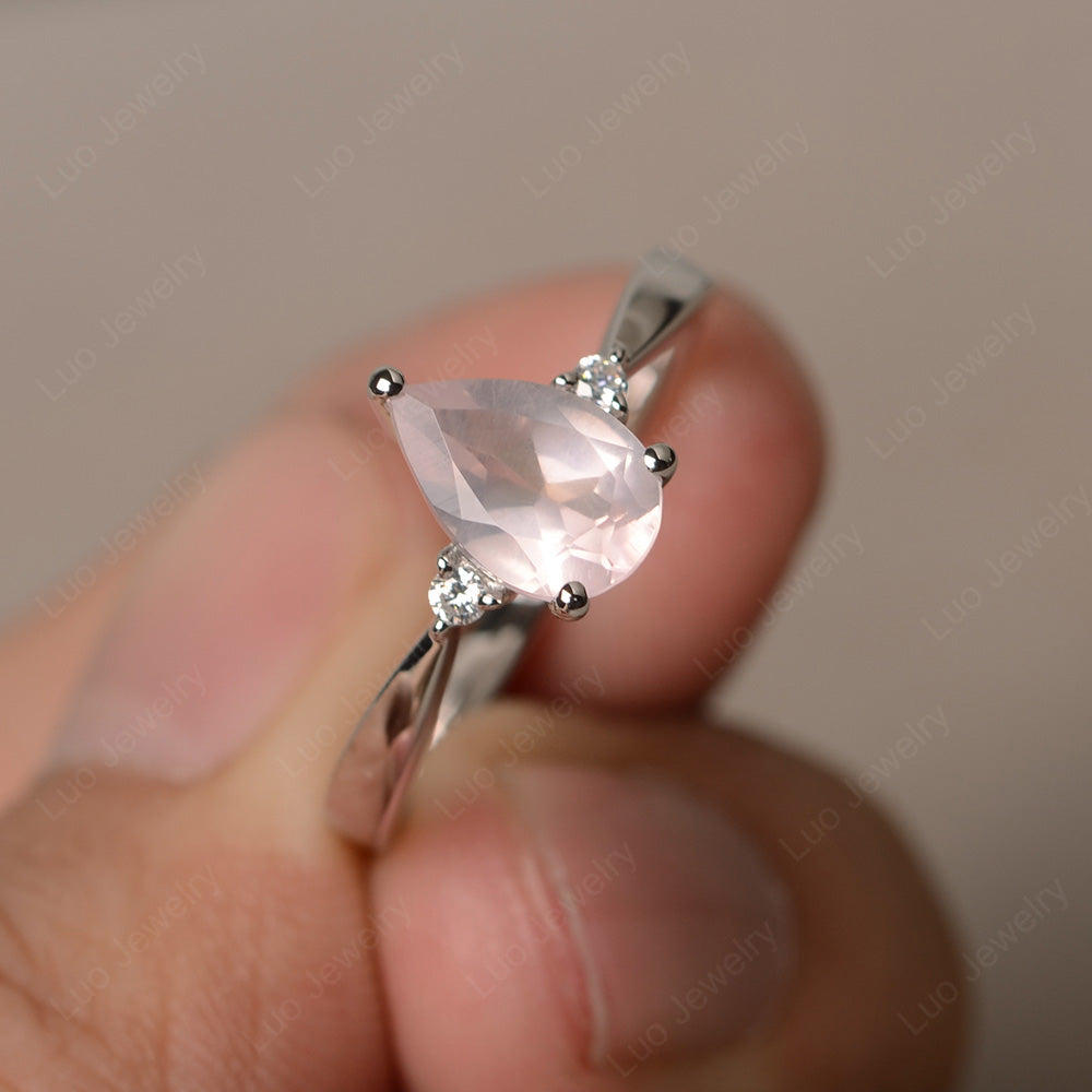 Simple Pear Shaped Rose Quartz Wedding Ring - LUO Jewelry