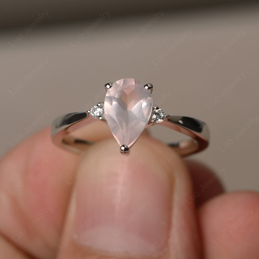 Simple Pear Shaped Rose Quartz Wedding Ring - LUO Jewelry