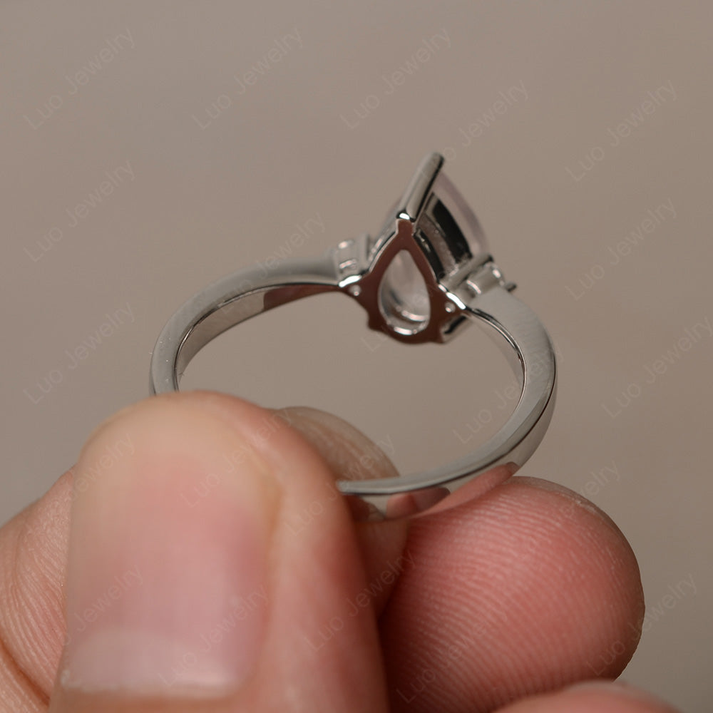 Simple Pear Shaped Rose Quartz Wedding Ring - LUO Jewelry