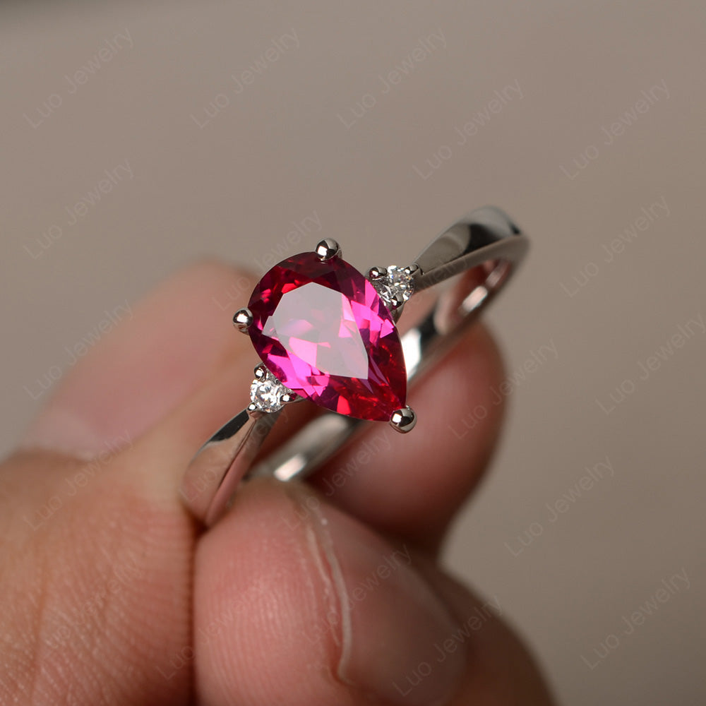 Simple Pear Shaped Ruby Wedding Ring - LUO Jewelry